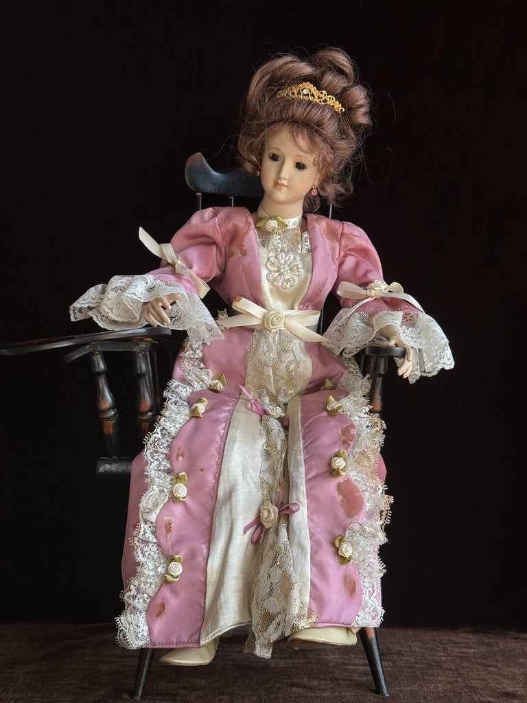 Porcelain 18.5" Reproduction of Antique Bru Lady Grace Caracter Doll with Chair