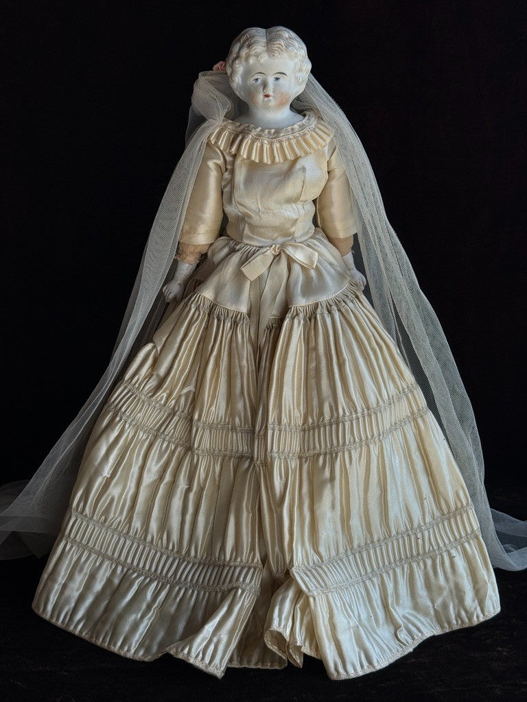 Antique German 16.5” Bisque Cloth Parian Bride Doll