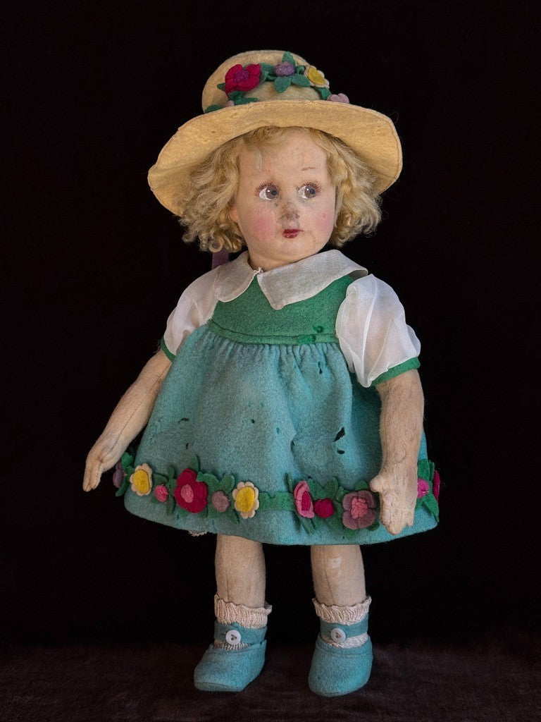 Vintage Italian 13” Lenci 70 (?) Felt Cloth Character Girl Doll