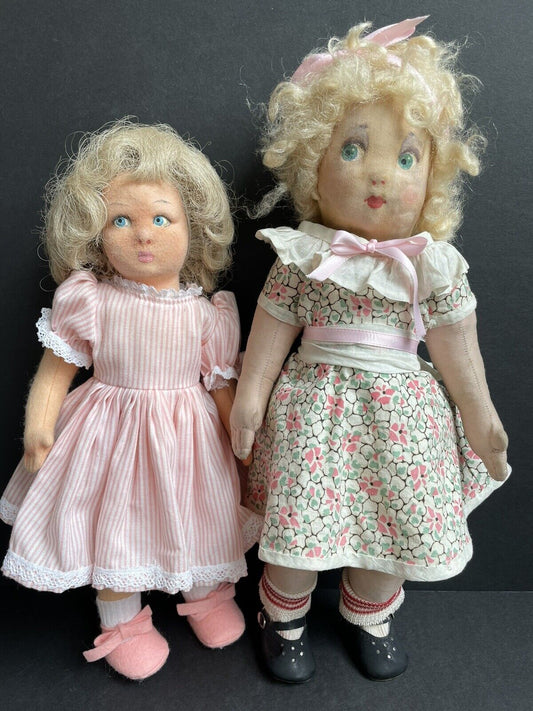 2 Vintage Cloth Dolls: Antique French Gre-Poir (?) and Handmade Felt Doll