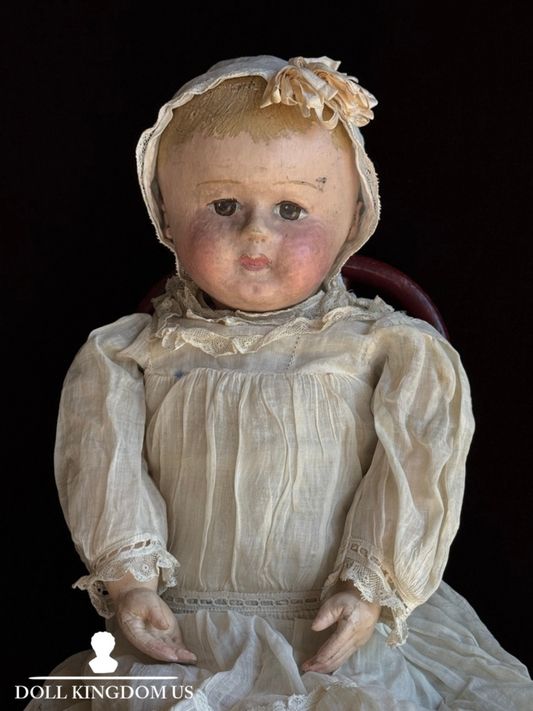 Antique American Martha Chase 20" Oil Painted Cloth Rag Baby Doll