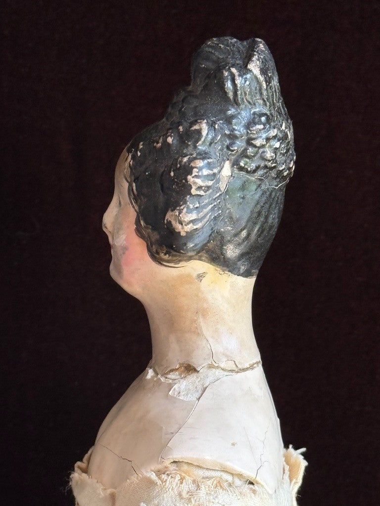 Antique German 15.5” Papier Mache Milliner’s Model Apollo Knot Coiffure Doll