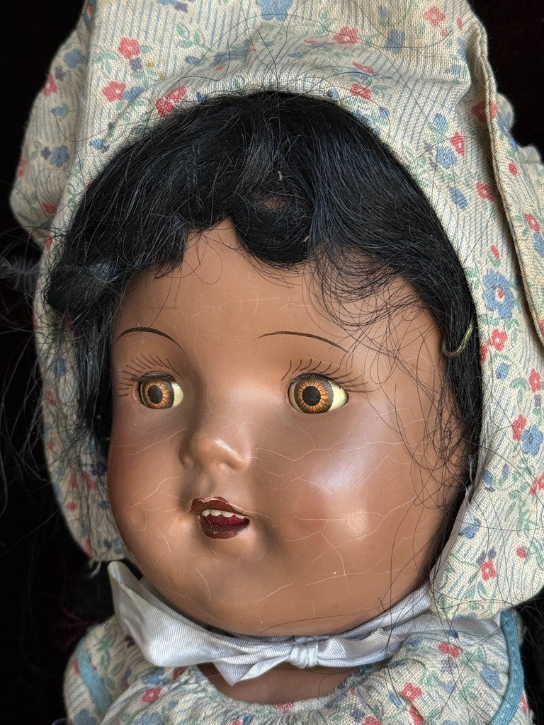 Rare Vintage American 18" Lu Jon Composition Dark Complexion Doll with Tag