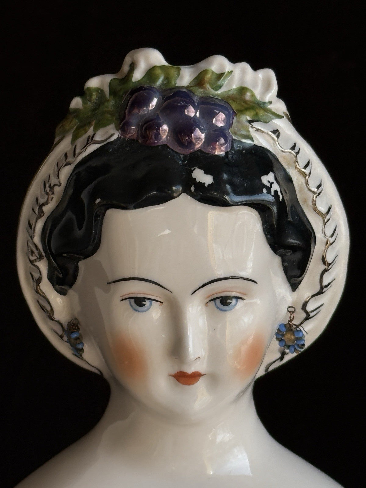 Vintage 1949 Porcelain 18” Reproduction of Antique Grape Lady by Emma Clear
