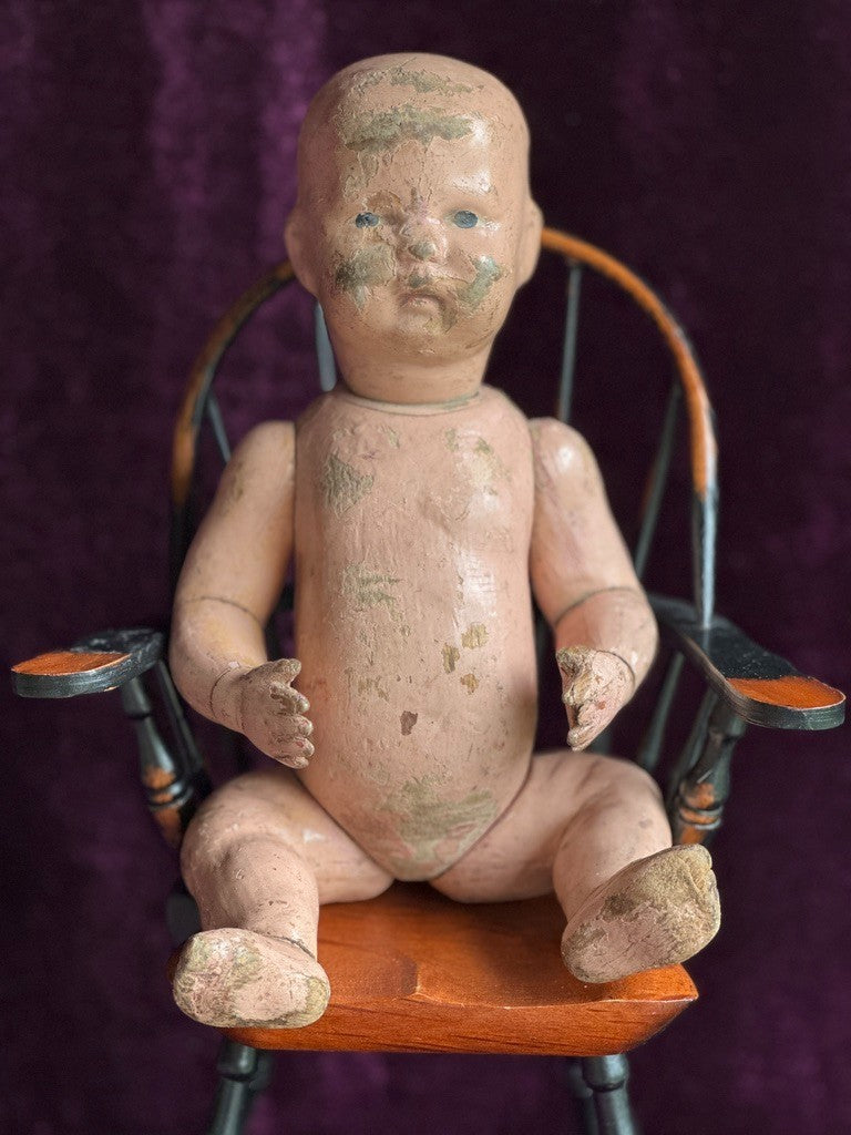 Antique American 12” Schoenhut Wooden Jointed Baby Boy Doll