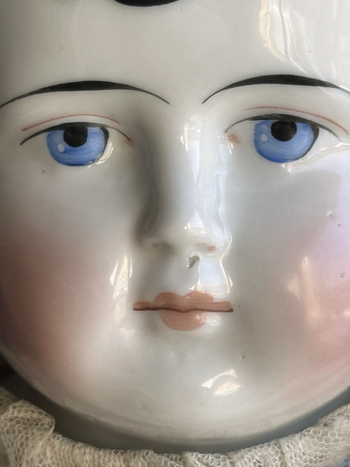 Large Antique German 26” Exposed Ears Curly Hair China Shoulder Head Doll