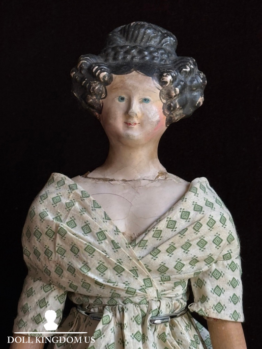 Antique German 15.5” Papier Mache Milliner’s Model Apollo Knot Coiffure Doll