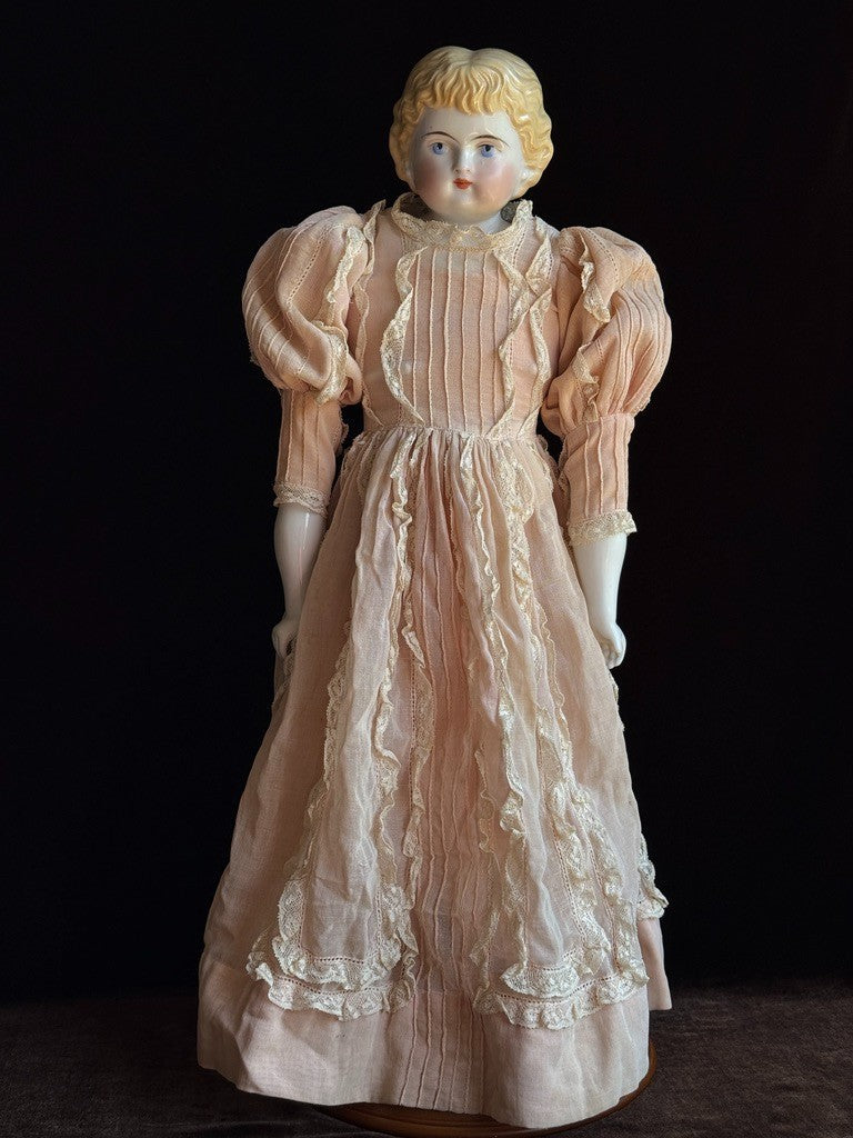 Antique German 21.5” Highland Mary Blonde China Doll