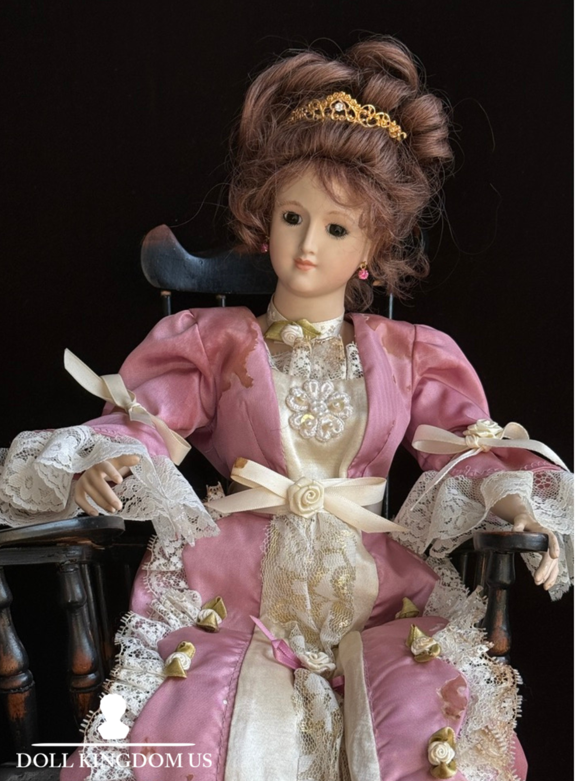 Porcelain 18.5" Reproduction of Antique Bru Lady Grace Caracter Doll with Chair