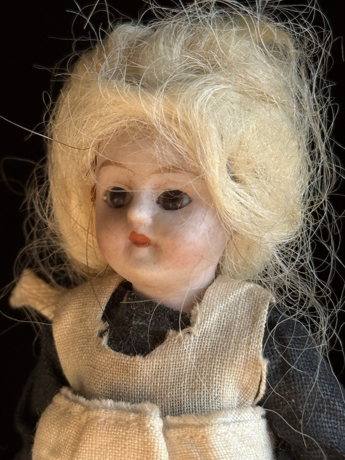 Antique German 3.825” Hertwig Miniature All Bisque Dollhouse Doll