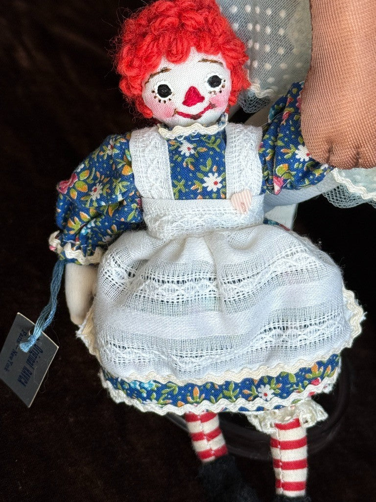 Vintage 11" Frances Ravca African American Artist Cloth Doll with Raggedy + Tag