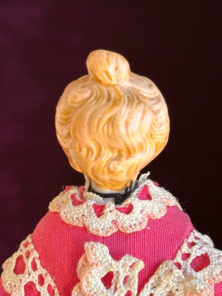 Antique German 4.875” Bisque Cloth Miniature Dollhouse Parian Doll with Bun