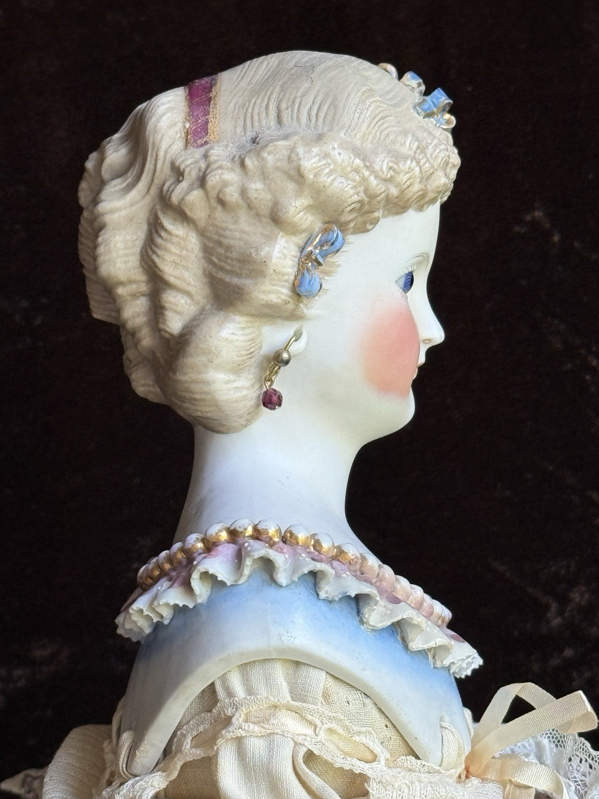 Antique German 19” Kling Bisque Head Parian China Dresden Doll Glass Eyes