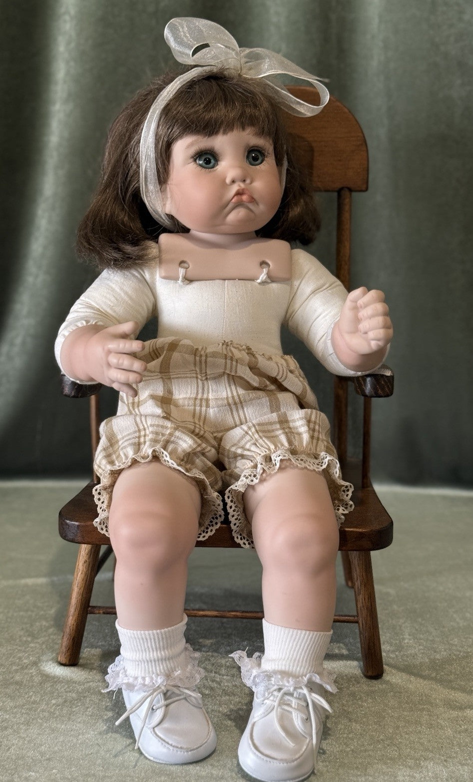 Porcelain Cindy Marschner Kimmie Porcelain Doll with Wooden Chair