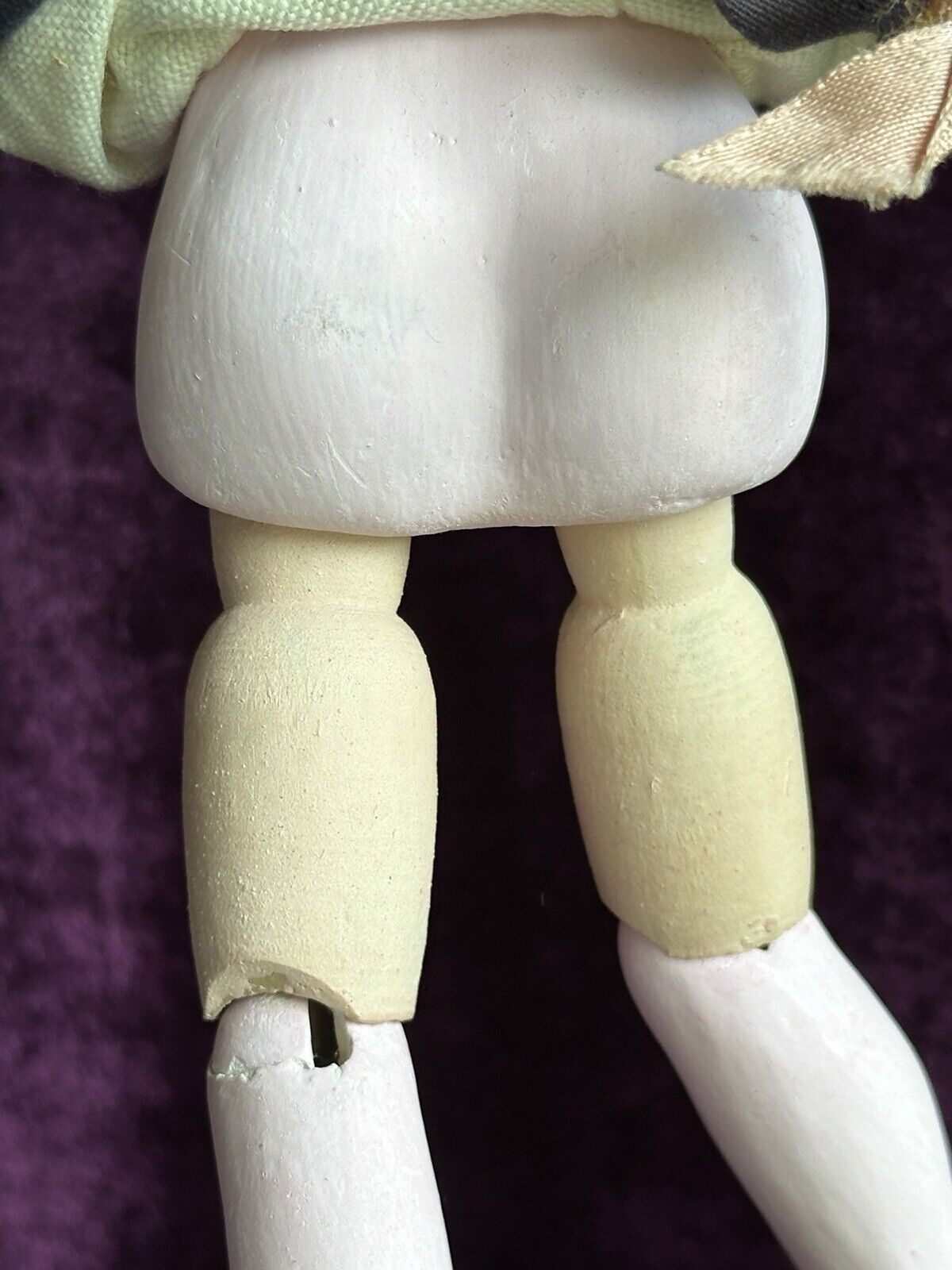 Rare Antique Russian 11” Dunaev Factory Bisque/Wood (?) Jointed Girl Doll