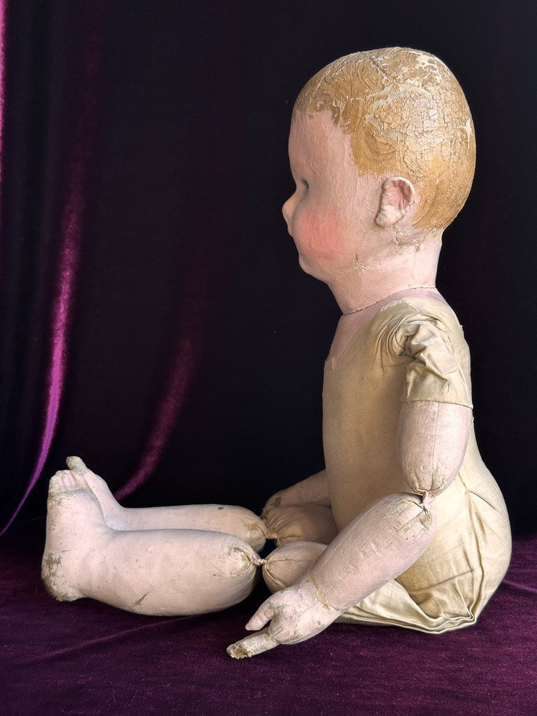 Large Antique American Martha Chase 25" Oil Painted Cloth Baby Doll