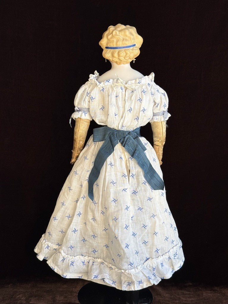 Antique German 17.5” Dolly Madison China Parian Bisque Head Doll Pierced Ears