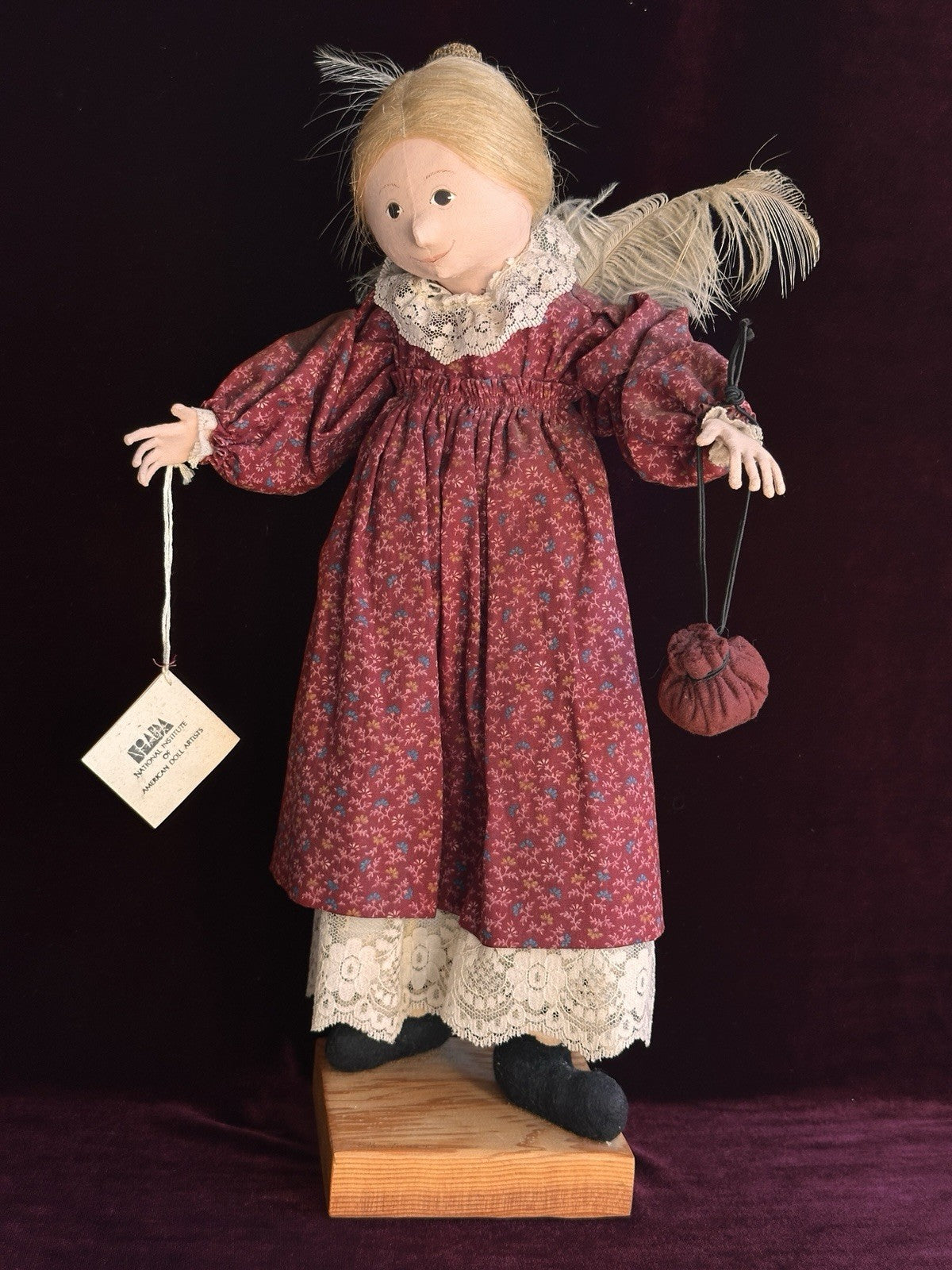 Vintage NIADA Artist Ellen Turner Cloth Painted Handmade 17” Doll with Tag