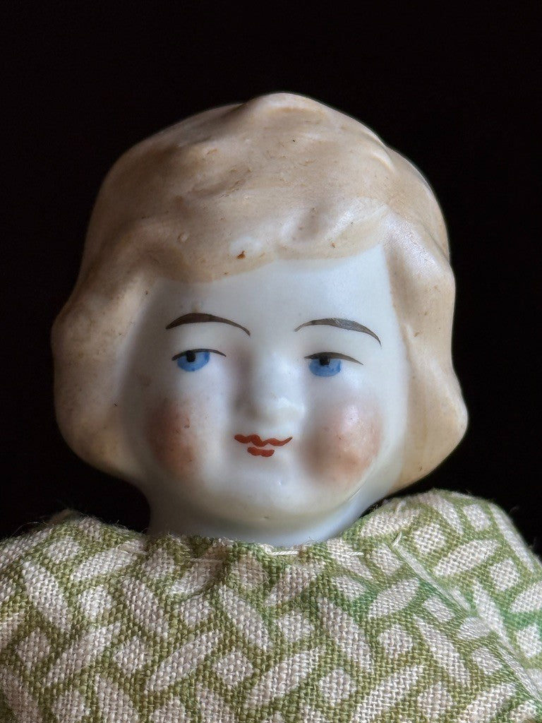 Antique German 7.5” Bisque Cloth Miniature Dollhouse Parian Girl Doll