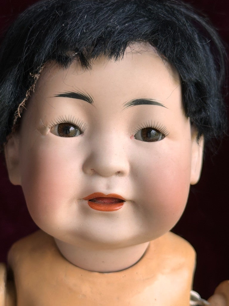 Antique German JDK Kestner 243 Asian Oriental Bisque Baby Doll Composition Body