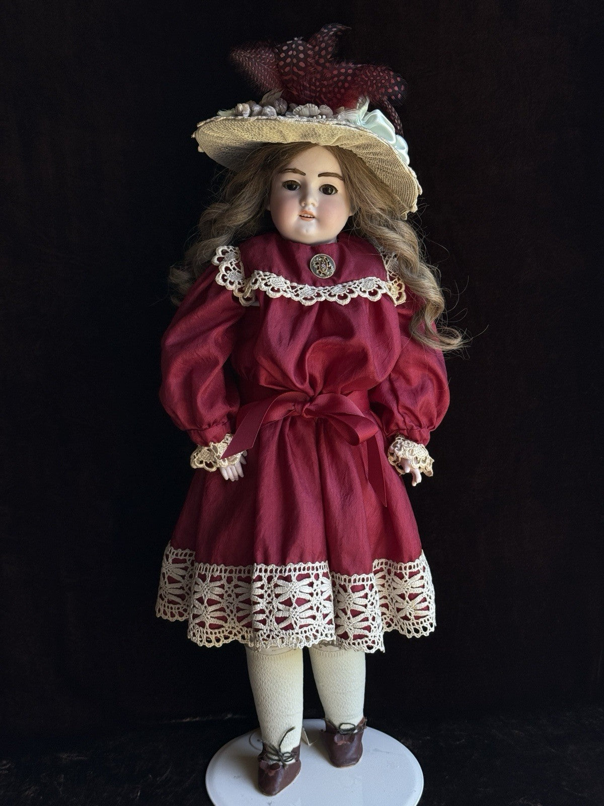 Antique German 23” Armand Marseille 370 Bisque Shoulder Head Leather Body Doll