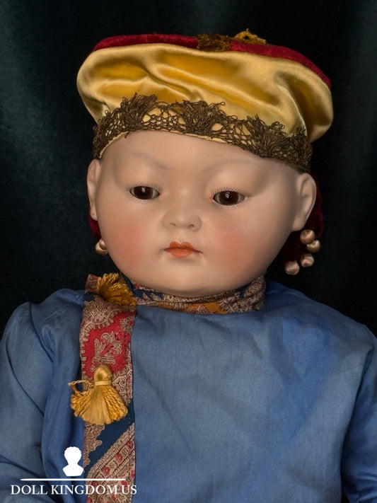 Rare Large 20” German Bisque Portrait of Asian Child by Theodor Recknagel