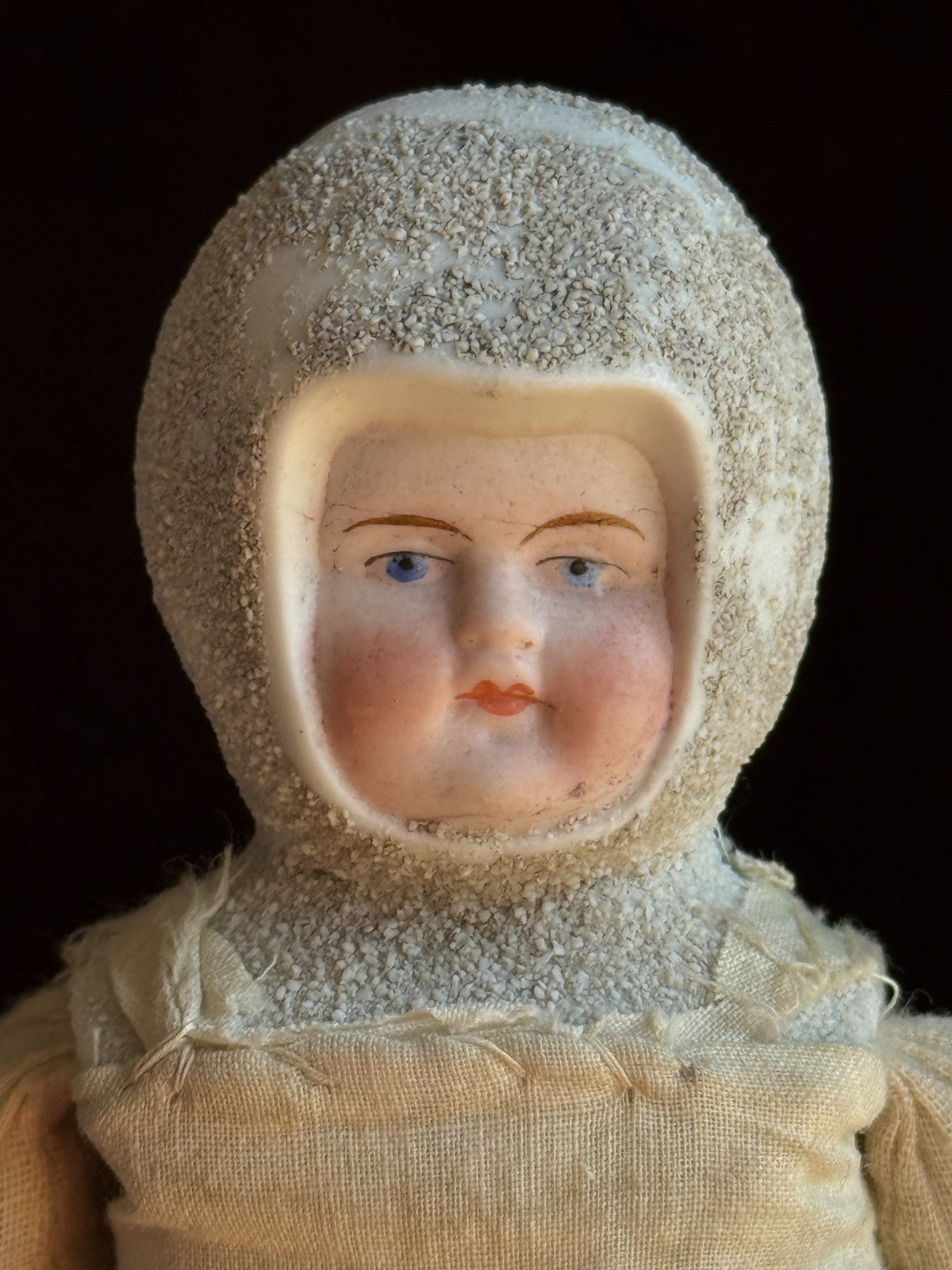 Antique German 10.5" Hertwig Snow Baby Style Molded Hat Parian Doll
