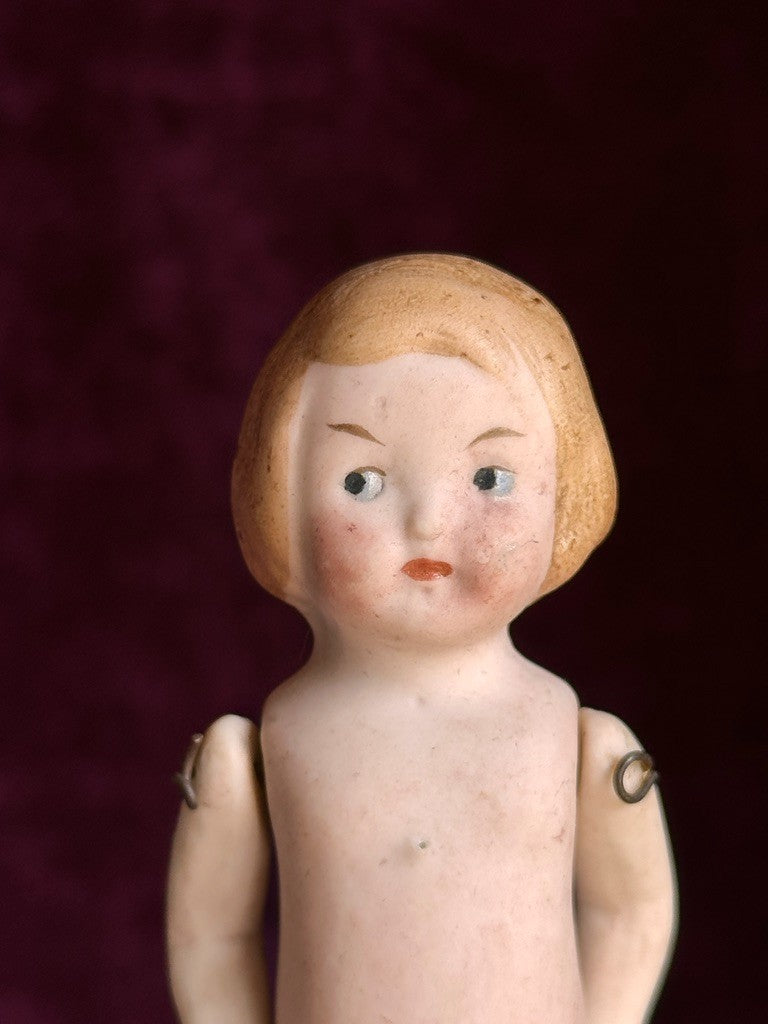 Antique German Miniature All Bisque Limbach 9307 Googly Eye Doll in Carriage