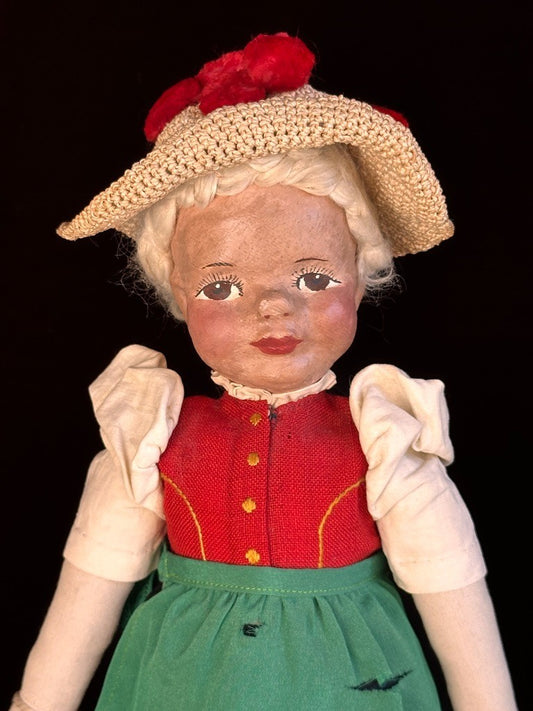Unidentified Antique European 14” Kathe Kruse Style Oil Painted Cloth Doll