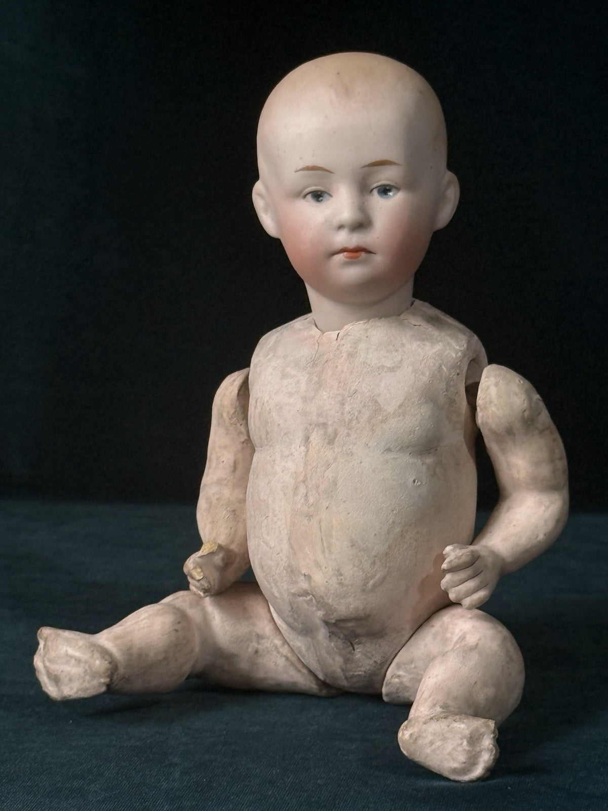 Antique German Gebruder Heubach 7602 Bisque Head Composition Body Boy 9” Doll