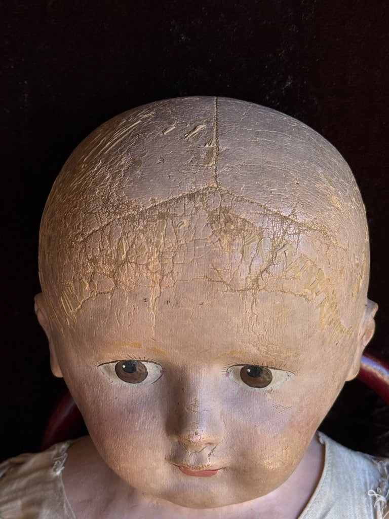Rare Antique American 22” Gertrude Rollinson Oil Painted Cloth Baby Doll