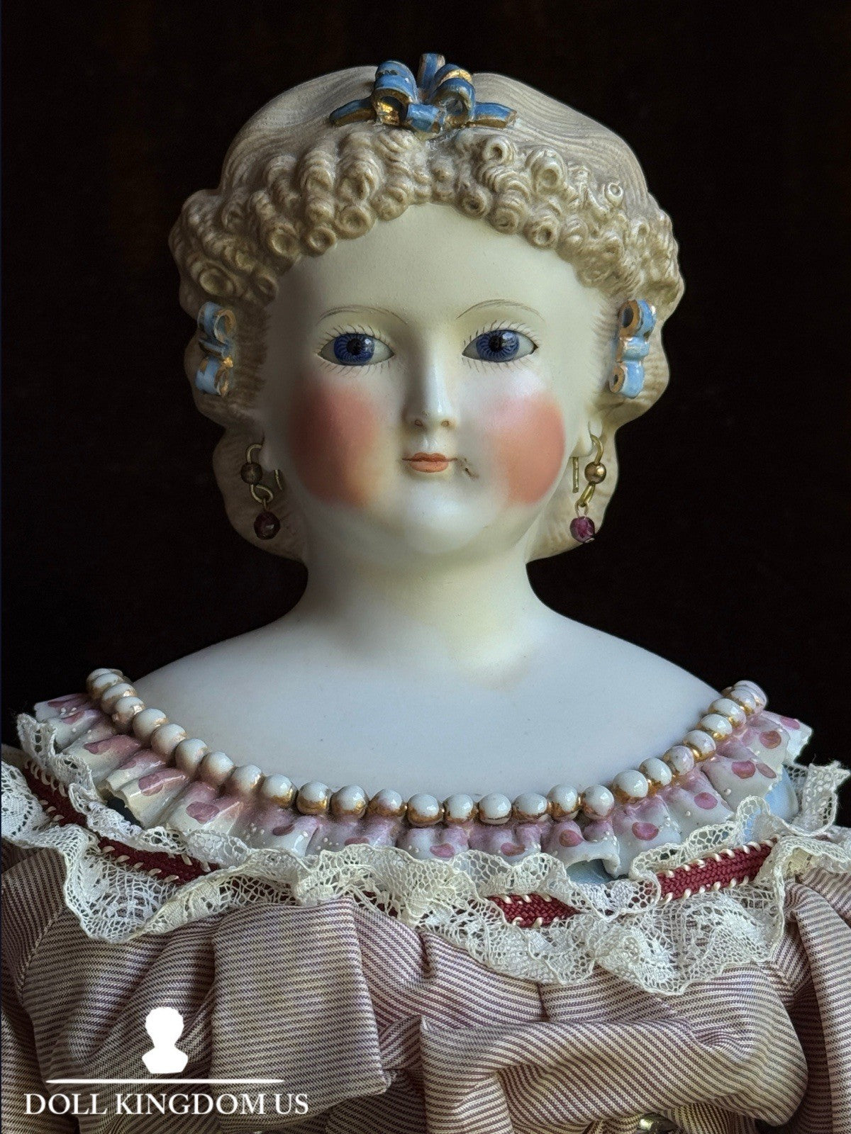 Antique German 19” Kling Bisque Head Parian China Dresden Doll Glass Eyes