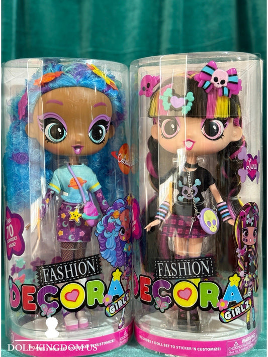 NIB Lot Of 2 Decora Fashion Girlz 11” Dolls Luna Black and Celestia Blue