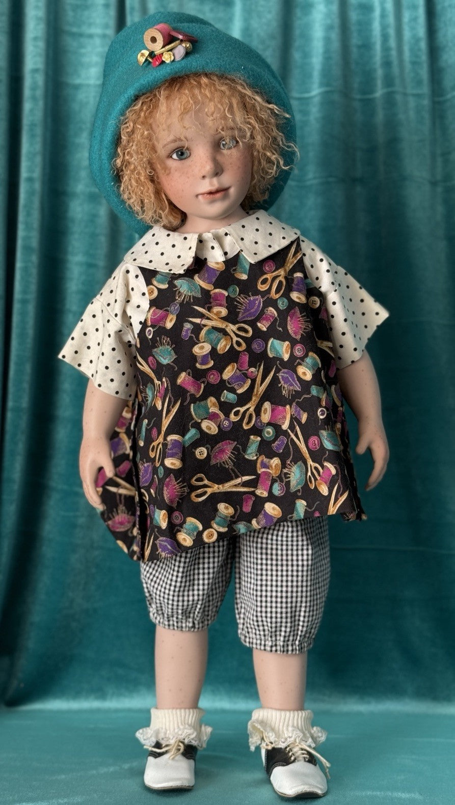 Collectible Porcelain 23” Doll Buttons and Bows by Julia Rueger LE 45 & Teddy