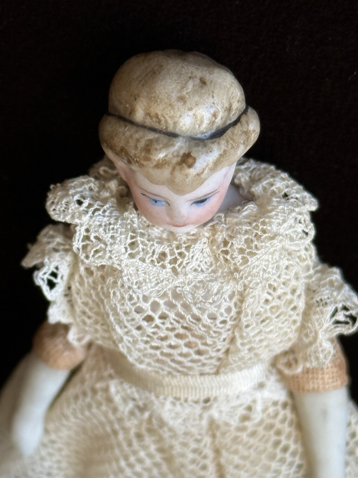 Antique German Simon Halbig 3.875” Bisque Cloth Dollhouse Girl Doll