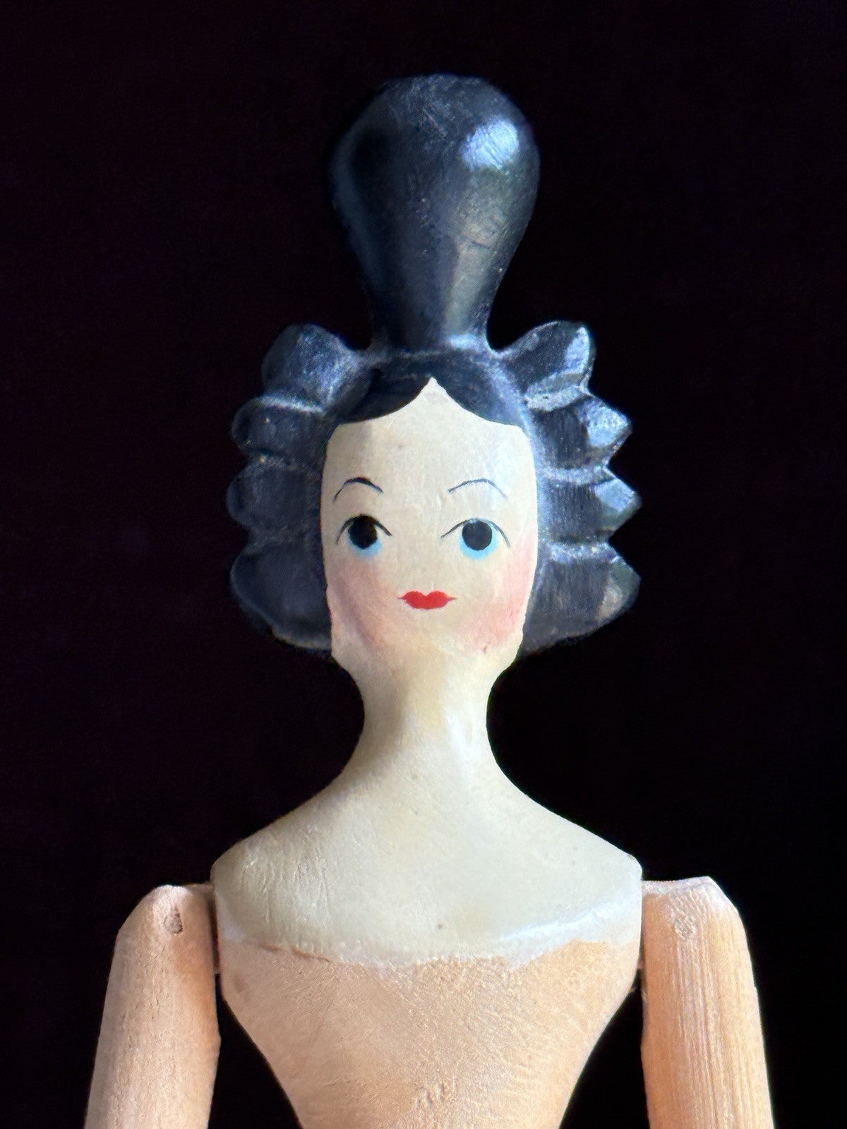 Vintage 6.5” Carved Wood Jointed Doll with Tuck Comb by Artist Sherman Smith