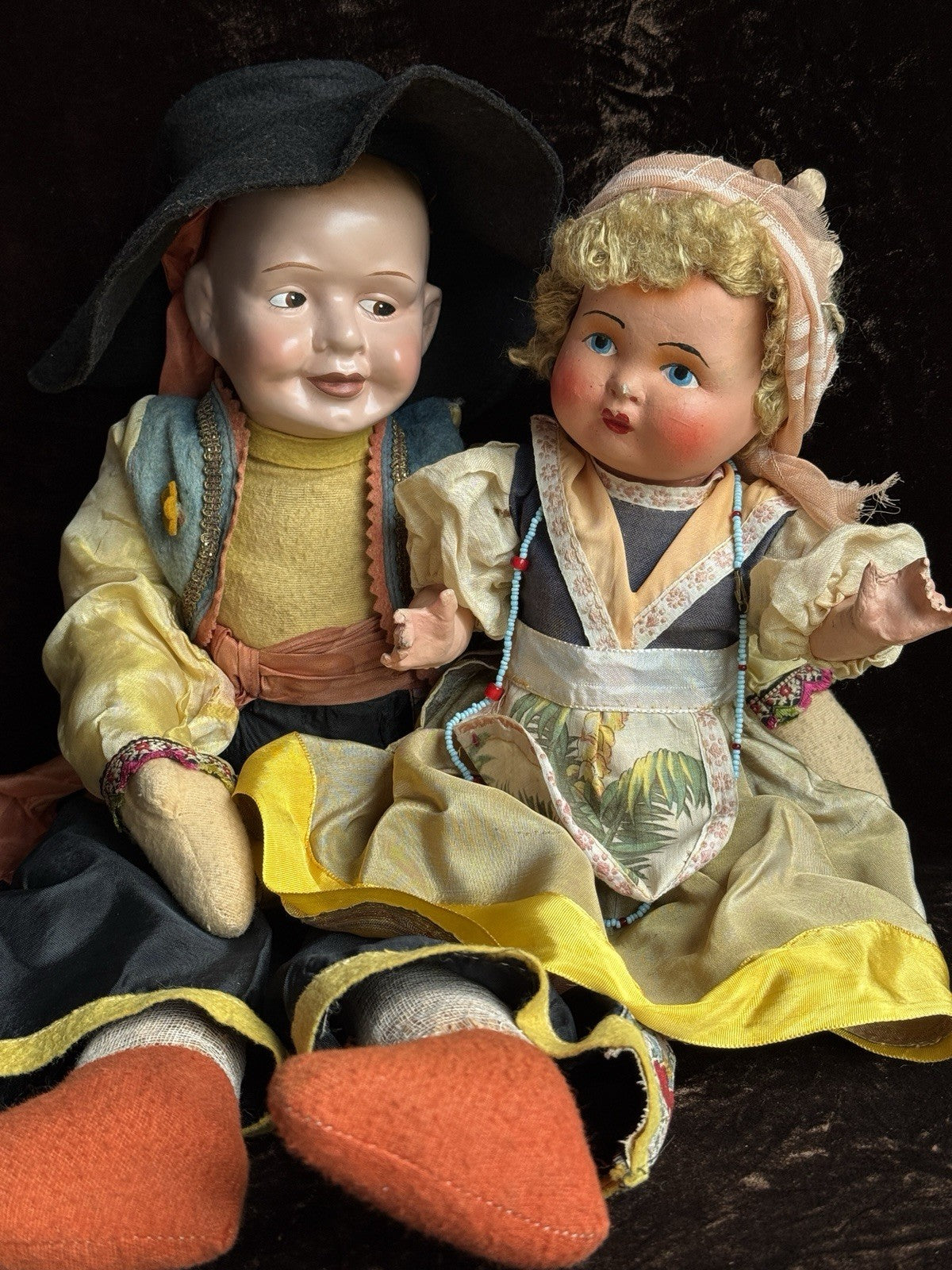 Lot of 2 Unidentified Vintage European (?) Composition Cloth Dolls