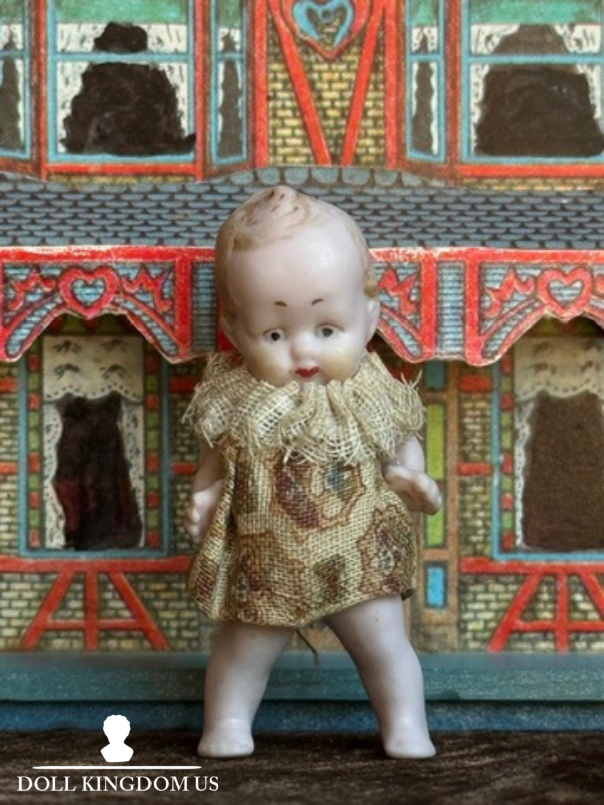 Antique German Hertwig Miniature 2.25" All Bisque Dollhouse Doll