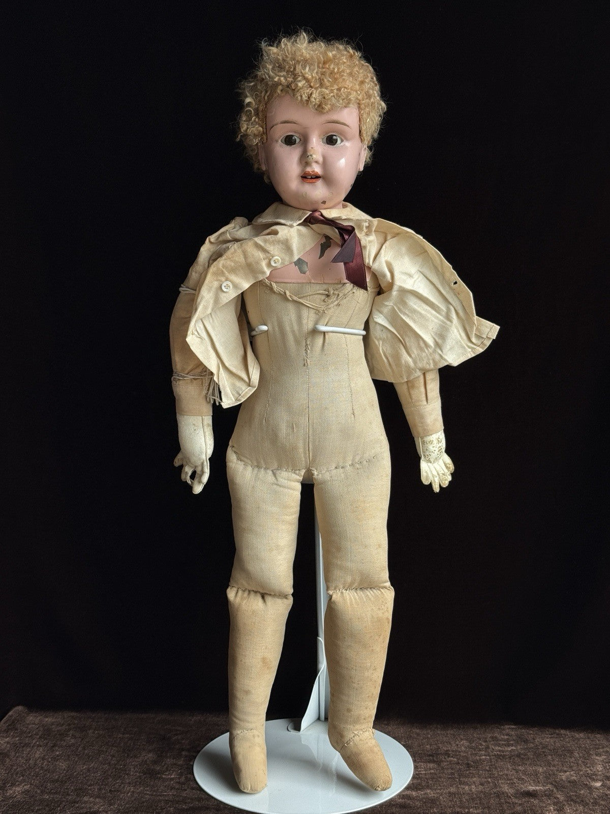 Large Antique German 25” Minerva Metal Tin Head Boy Doll