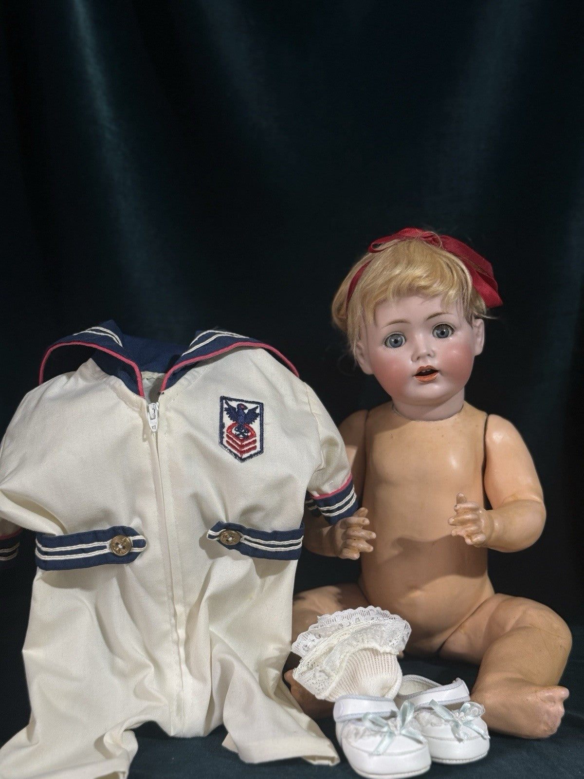 Antique German J.D. Kestner Mold 257 Bisque Head Character Baby 17” Doll