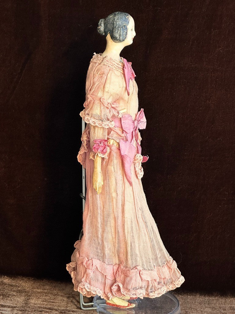 Antique German 13” Papier Mache Milliner’s Model Doll with Bun