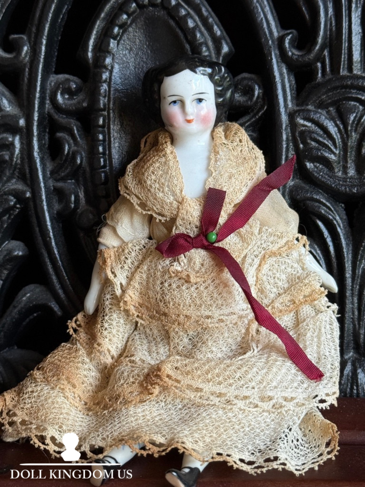 Antique German 5.75” Bisque Cloth Miniature Dollhouse Highbrow China Doll