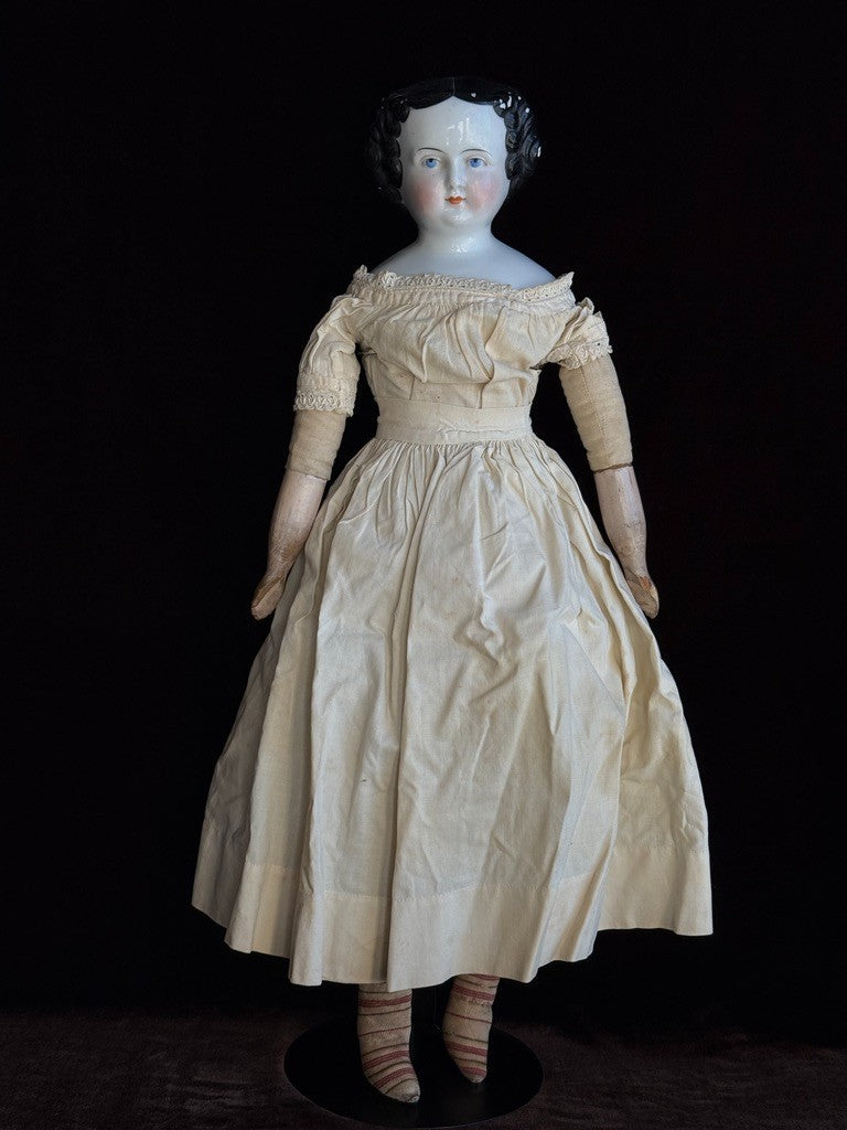 Antique German 20.5” Flat Top Highbrow China Shoulder Head Doll