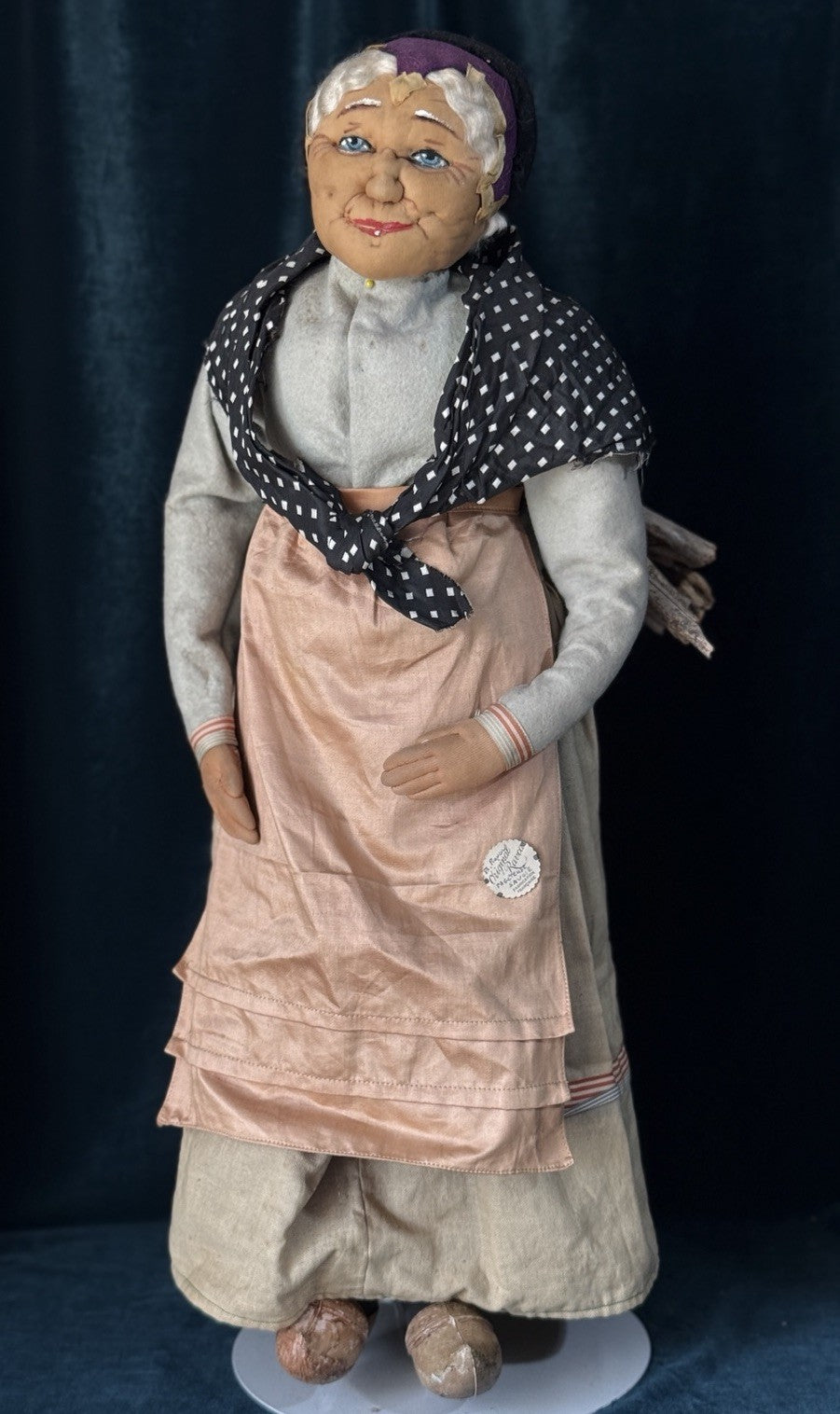Antique 1940’s Large 23” French Ravca Cloth Doll With Tag