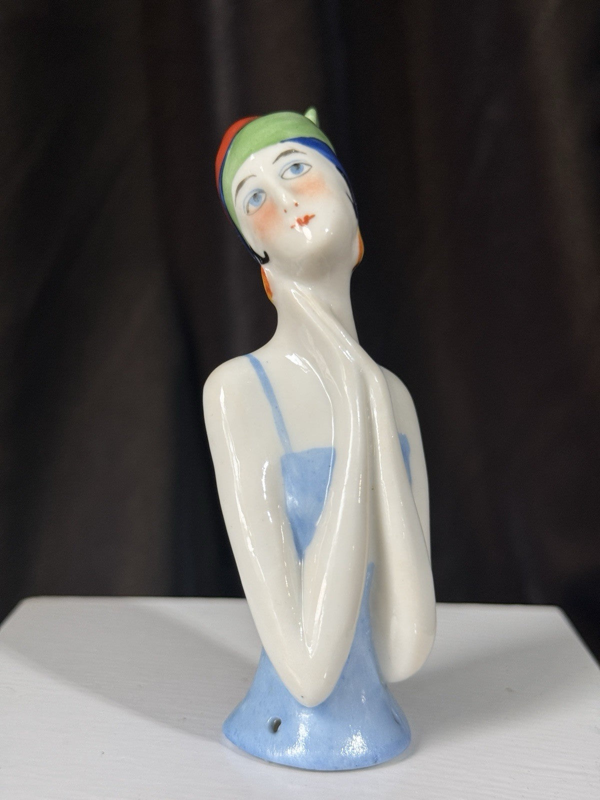 Antique German Art Deco Flapper Pin Cushion 4” Half Doll