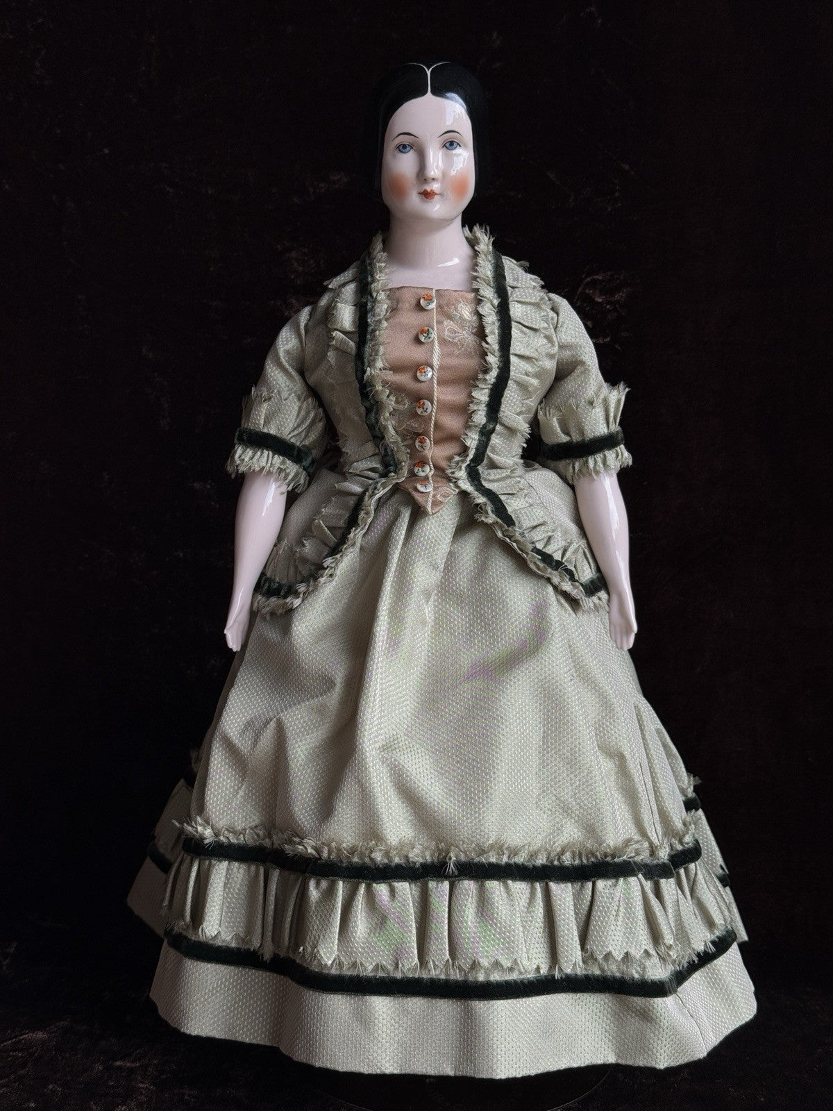 Vintage 16.5” Emma Clear Fanny Elssler China Head Doll with Molded Bun