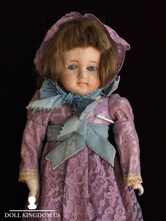 Antique German 18” Papier Mache Leather Body Doll