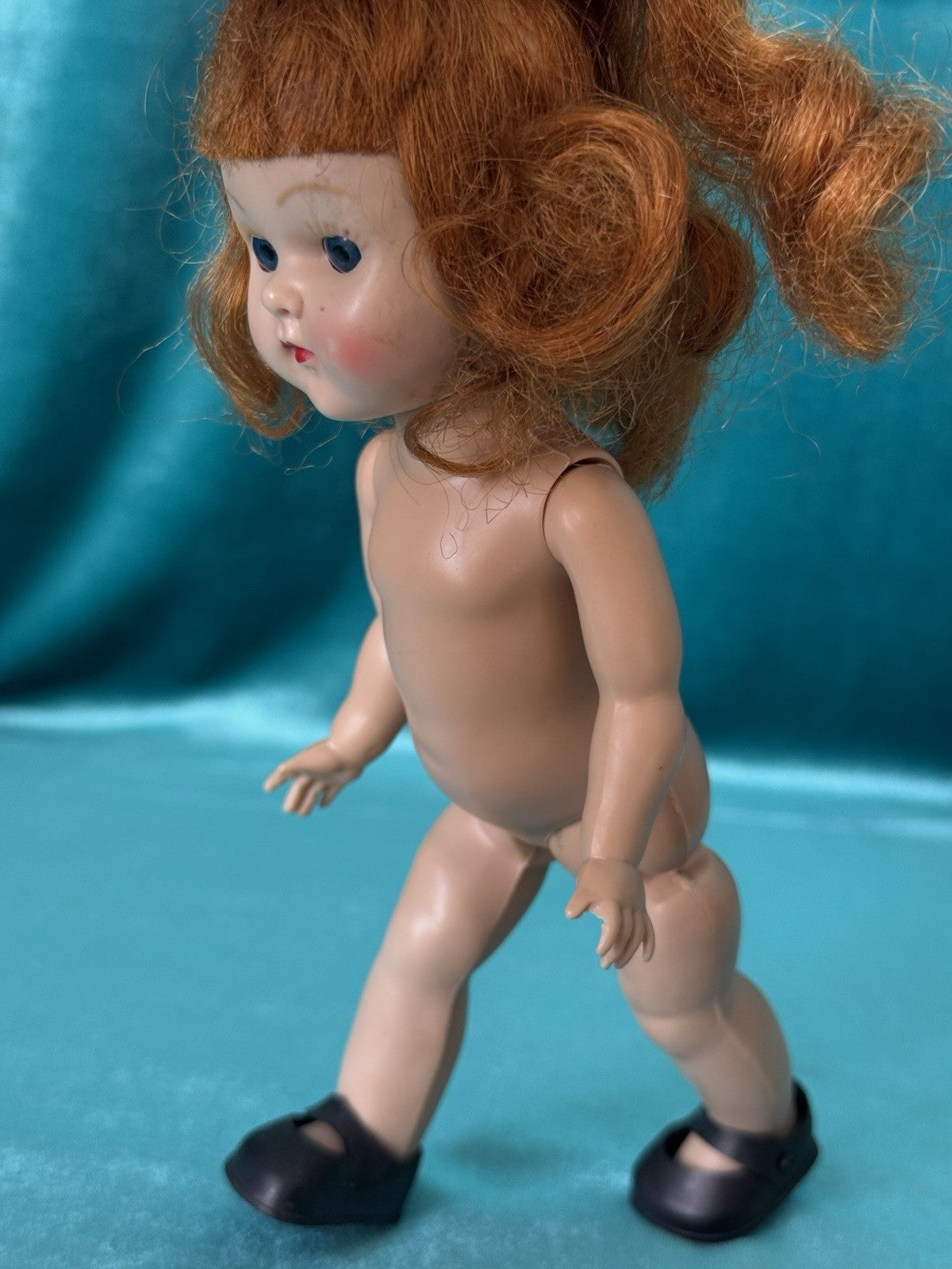 Vintage 1950’s Vogue Hard Plastic SLW Ginny Doll Green Fur Trimmed Coat Outfit