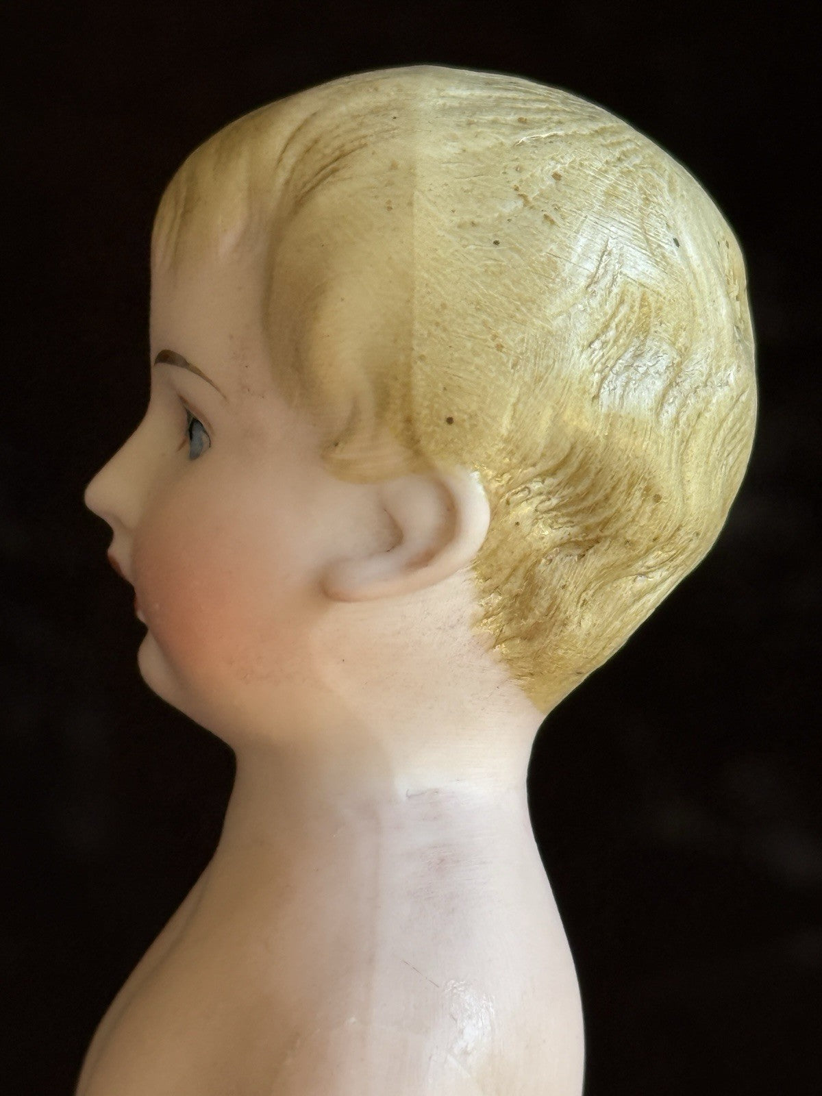 Antique German Bisque Miniature Large 6.5” Frozen Charlie Doll
