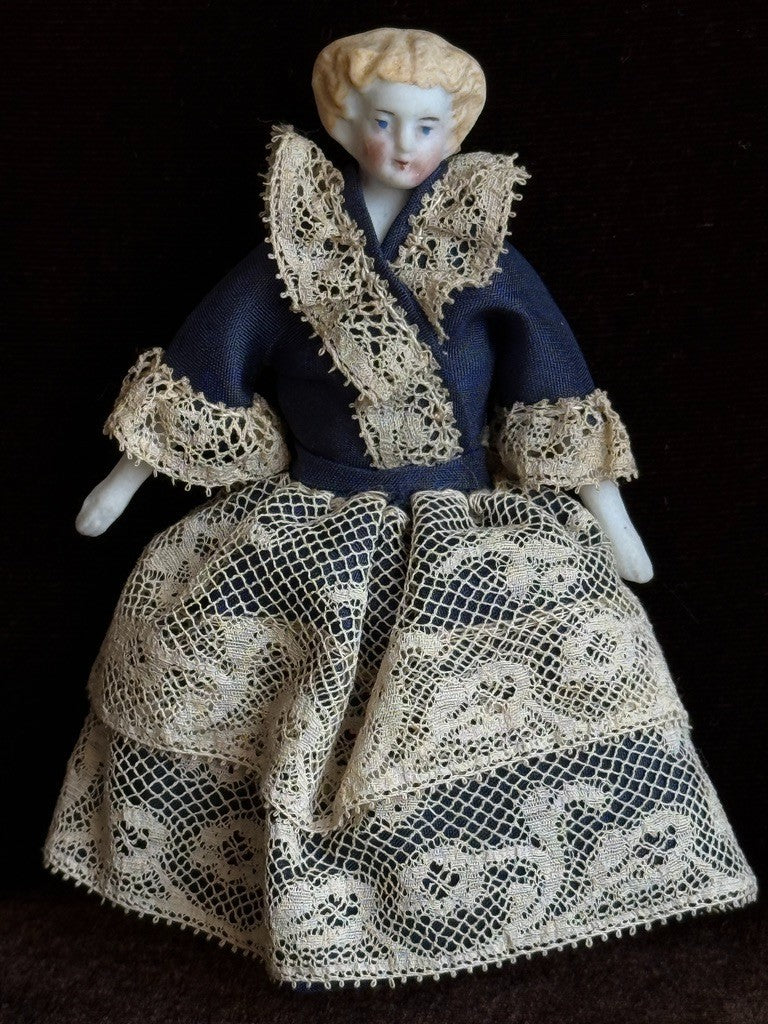 Antique German 3.75" Bisque Cloth Miniature Dollhouse Parian Bisque China Doll